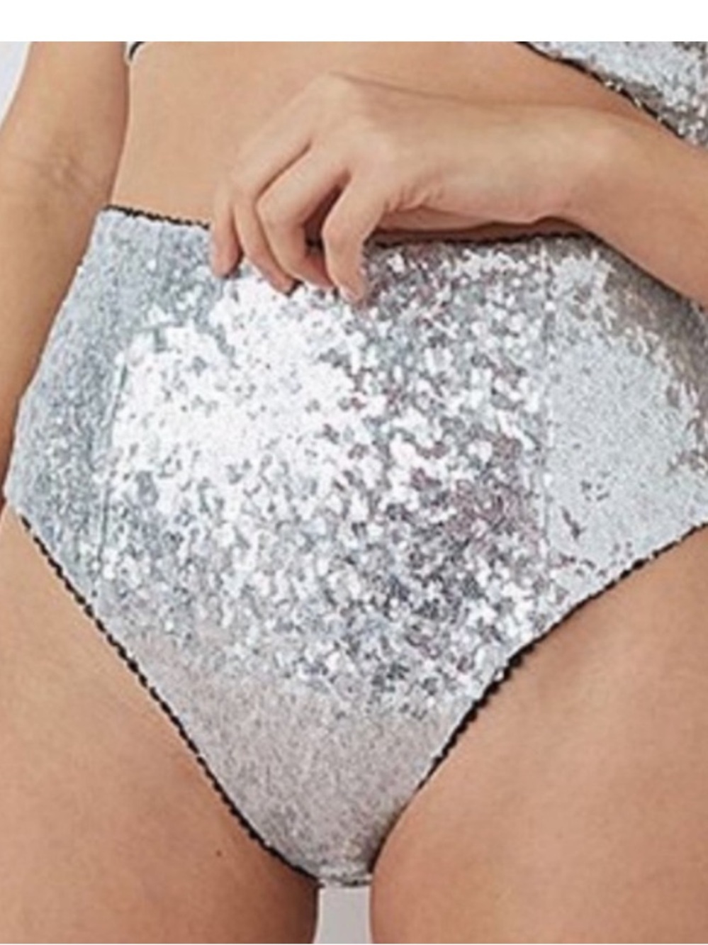 New! For Love & Lemons Silver Sequin High Waist Panties XXS 39435